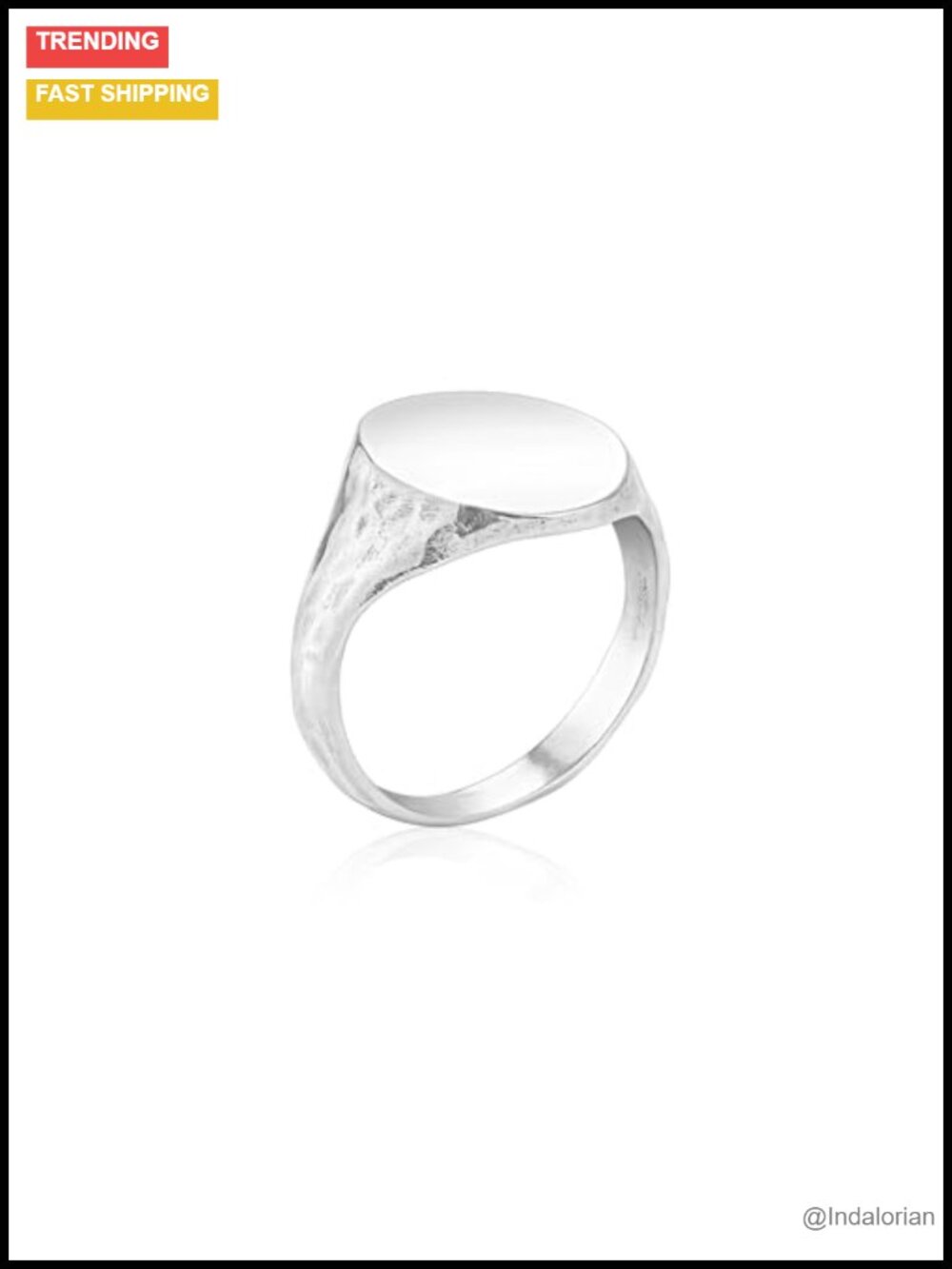 Solid 925 Sterling Silver Round Signet Ring Hammered Tapered Band Oxidized